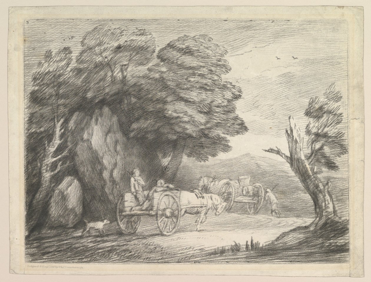 Skoglandskap med to landvogner og figurer, 1. august 1797. av Thomas Gainsborough