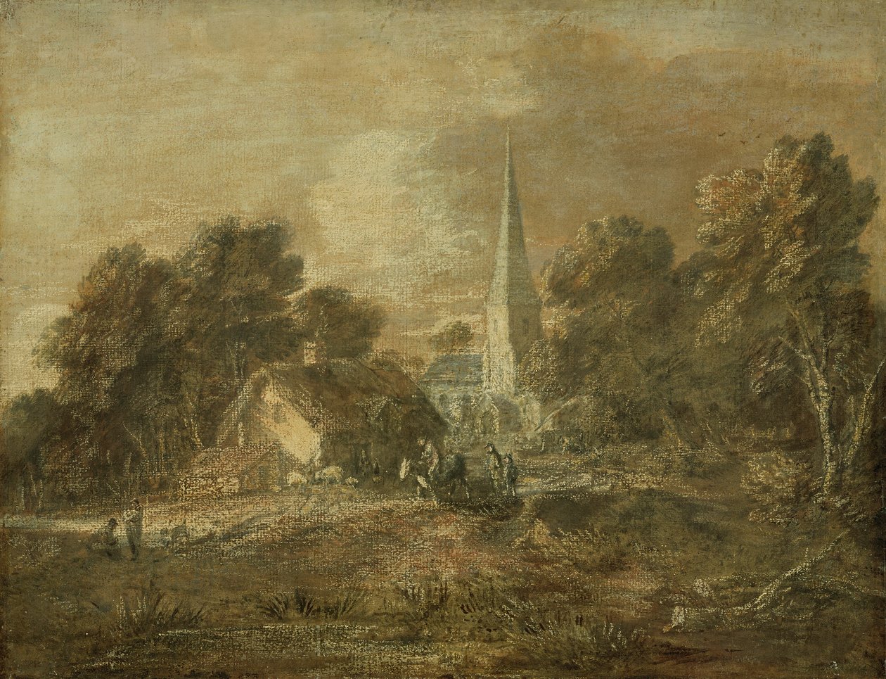 Skoglandskap med landsbyscene av Thomas Gainsborough