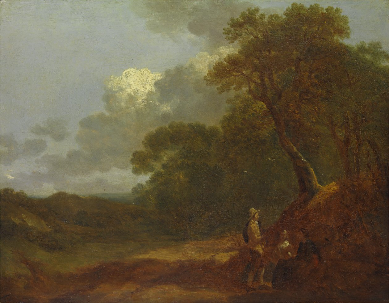 Skoglandskap med en mann som snakker med to sittende kvinner, ca. 1745. av Thomas Gainsborough