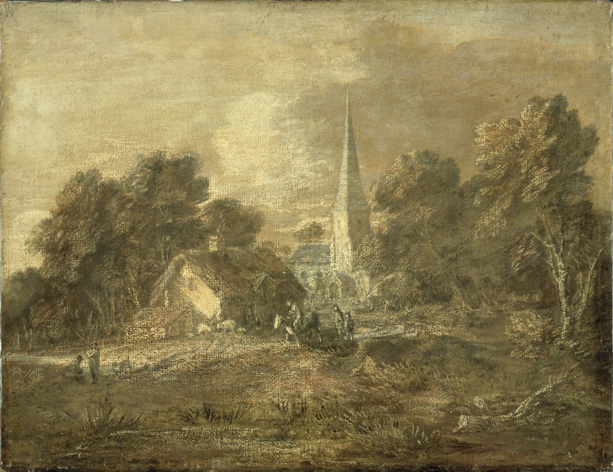 Skoglandskap med landsbyscene, tidlig 1770-72 av Thomas Gainsborough