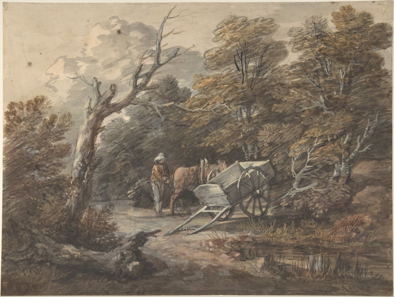 Skogscene med en bonde, en hest og en kjerre av Thomas Gainsborough