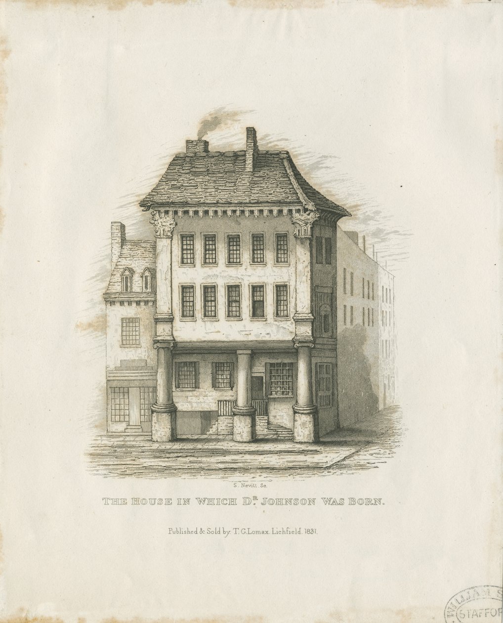 Lichfield - Fødested til Dr. Johnson: gravering (vignettert), nd [c 1831] (trykk) av Thomas George Lomax