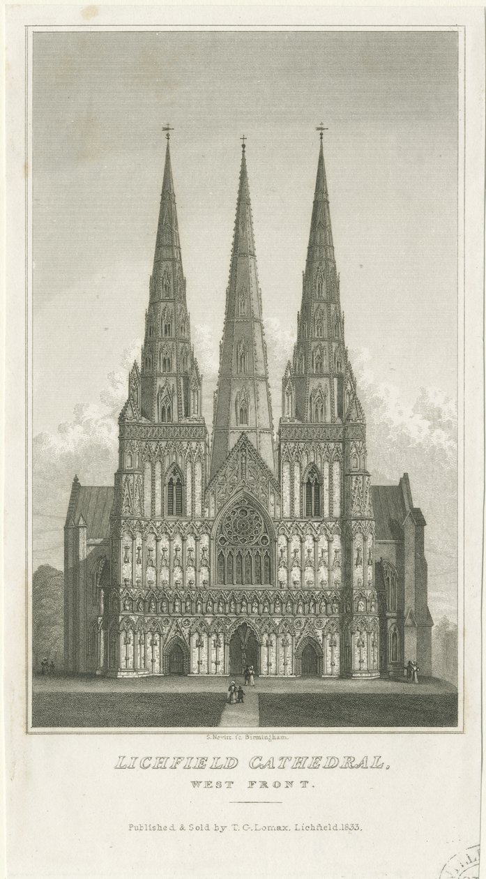 Lichfield Cathedral - West Front: gravering, nd [c 1833] (trykk) av Thomas George Lomax