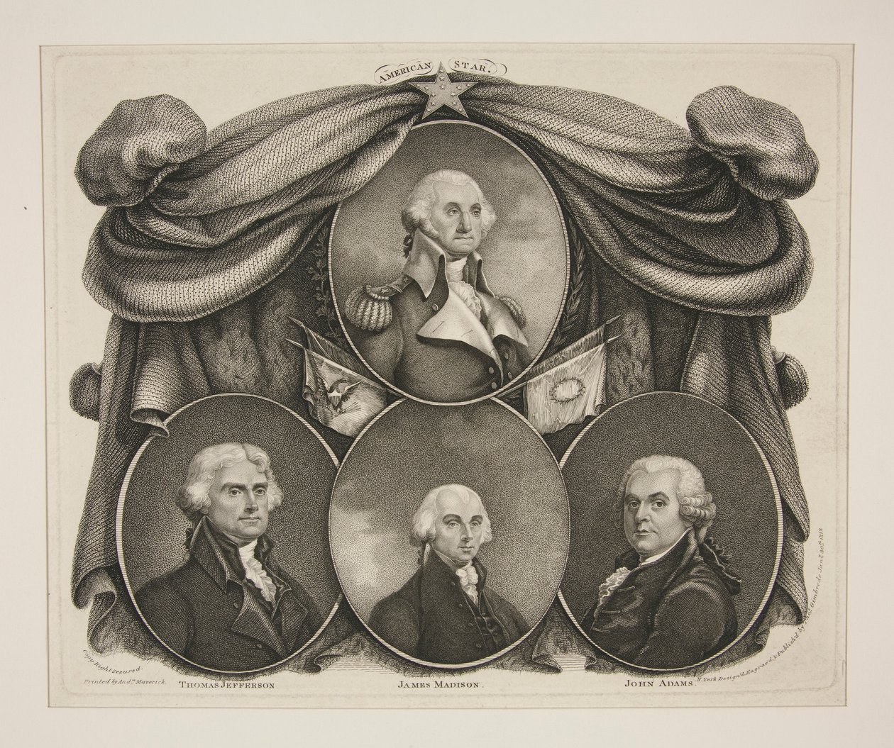 (Washington) Thomas Jefferson. - James Madison. - John Adams av Thomas Gimbrede