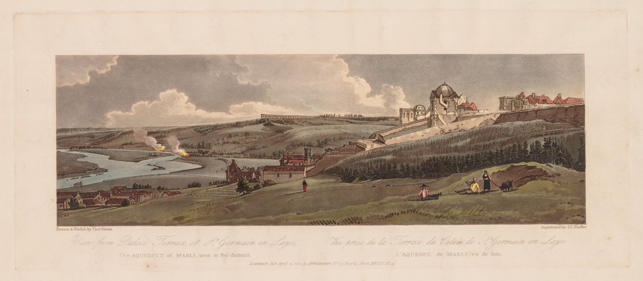 Et utvalg av tjue av de mest pittoreske utsiktene i Paris: Utsikt fra Palace Terrace, ved St. Germain en Laye, Aquaduct of Marli sett i det fjerne av Thomas Girtin