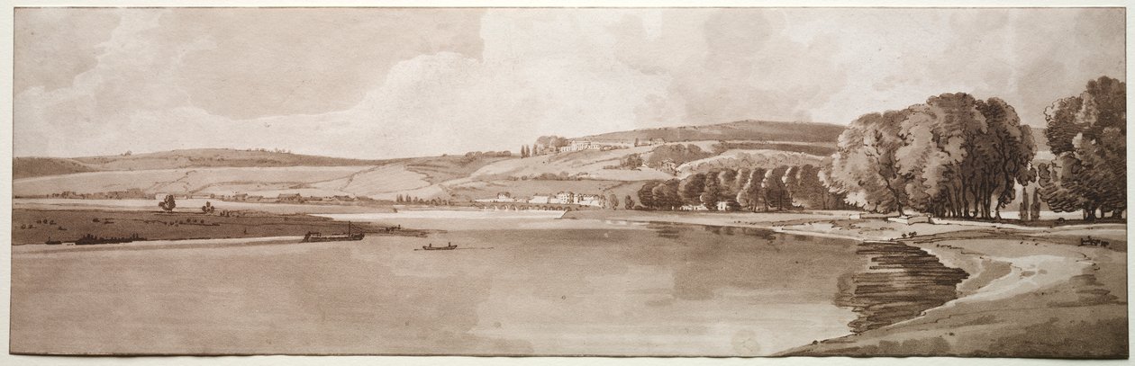 Et utvalg av tjue av de mest pittoreske utsiktene i Paris: Utsikt over Belle Vue og Pont de Sêve av Thomas Girtin