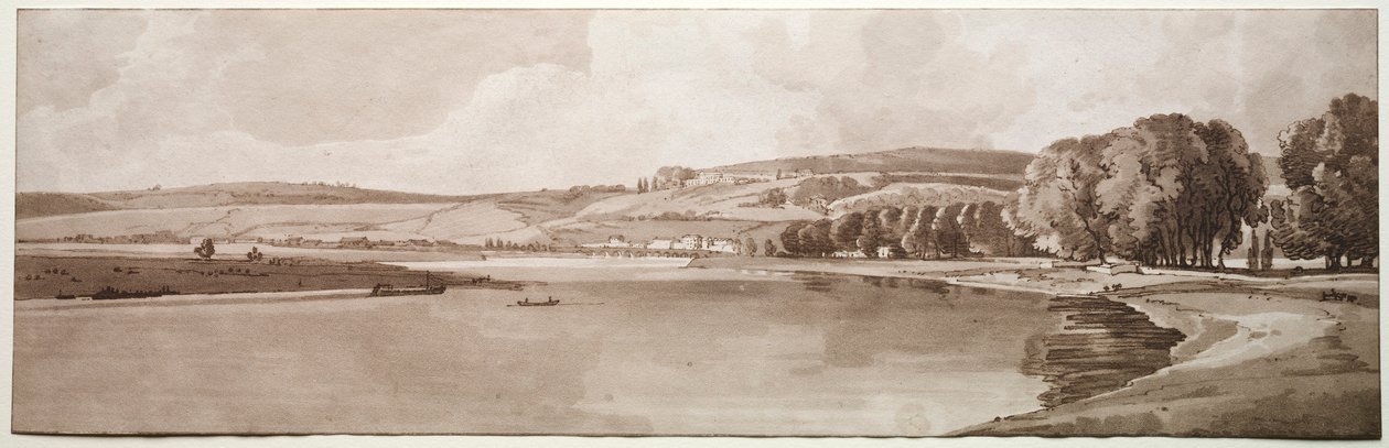 Et utvalg av tjue av de mest pittoreske utsiktene i Paris: Utsikt over Belle Vue og Pont de Sêve, 1802 av Thomas Girtin