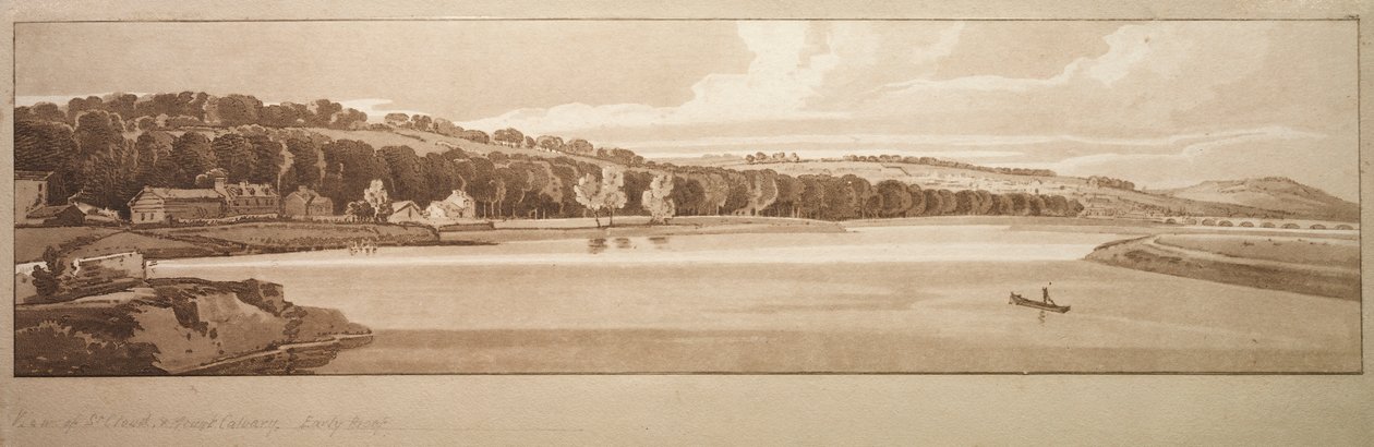 Et utvalg av tjue av de mest pittoreske utsiktene i Paris: Utsikt over St. Cloud og Mount Calvary tatt fra Pont de Sêve av Thomas Girtin
