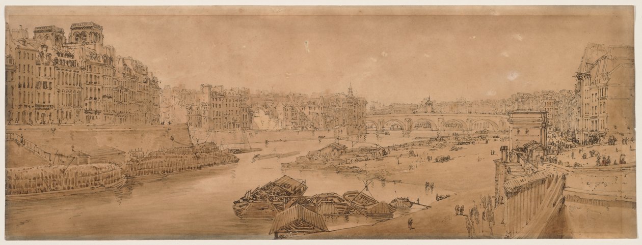 Et utvalg av tjue av de mest pittoreske utsiktene i Paris: Utsikt over byen med Louvre tatt fra Pont Marie av Thomas Girtin