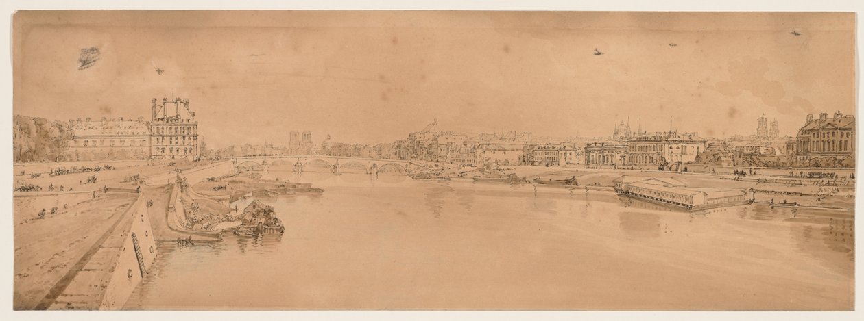 Et utvalg av tjue av de mest pittoreske utsiktene i Paris: Utsikt over Tuileriene og broen og tatt fra Pont de la Concorde av Thomas Girtin