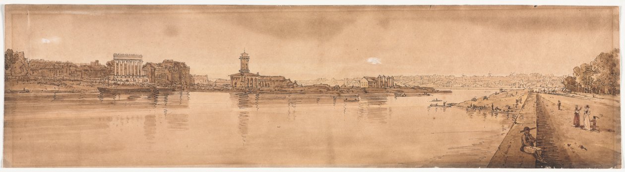 Et utvalg av tjue av de mest pittoreske utsiktene i Paris: Utsikt over landsbyen Chaillot, tatt fra Pont de la Concorde av Thomas Girtin