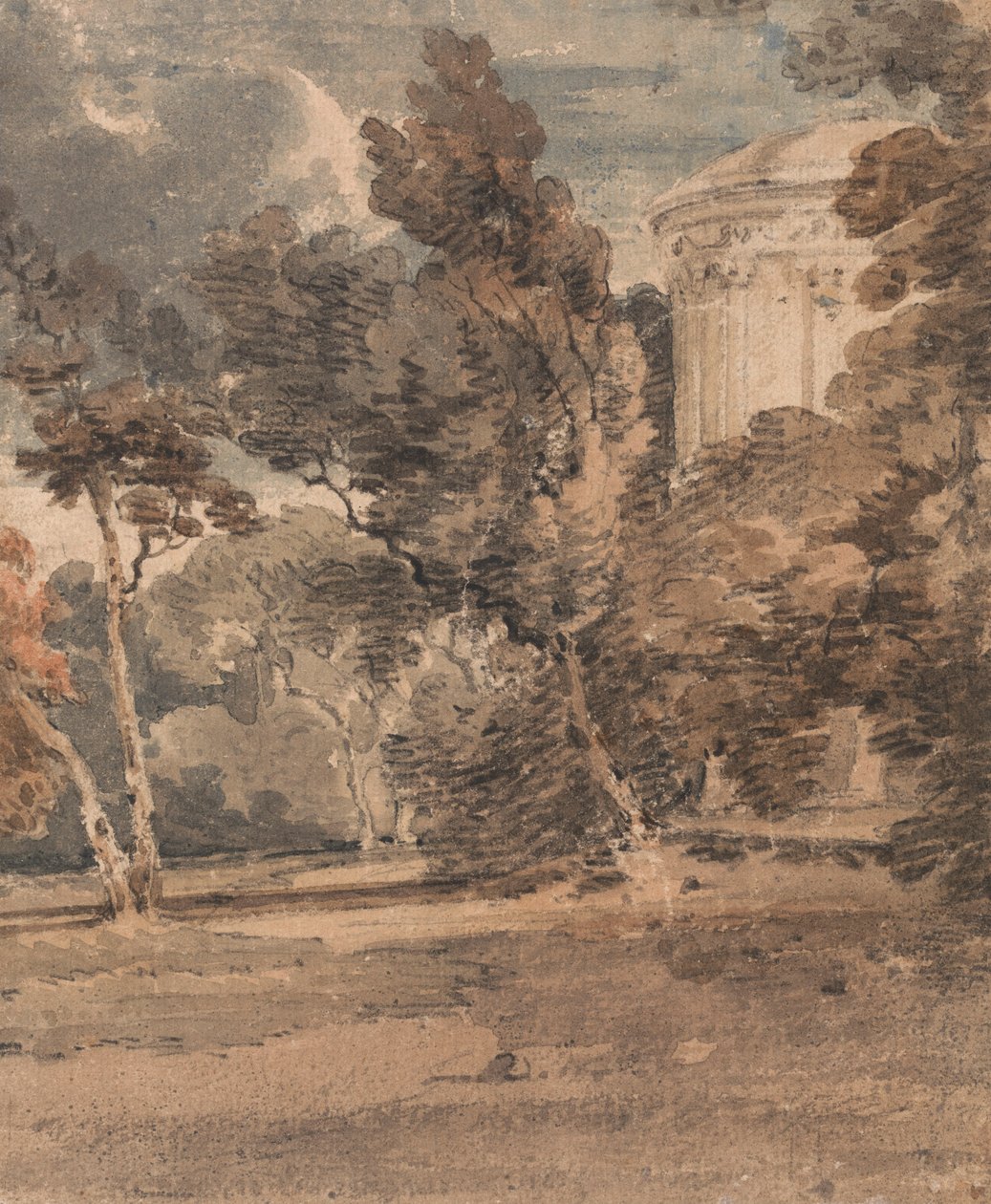 Et tempel i Harewood Park, ca. 1798 (akvarell over grafitt på teksturert papir) av Thomas Girtin