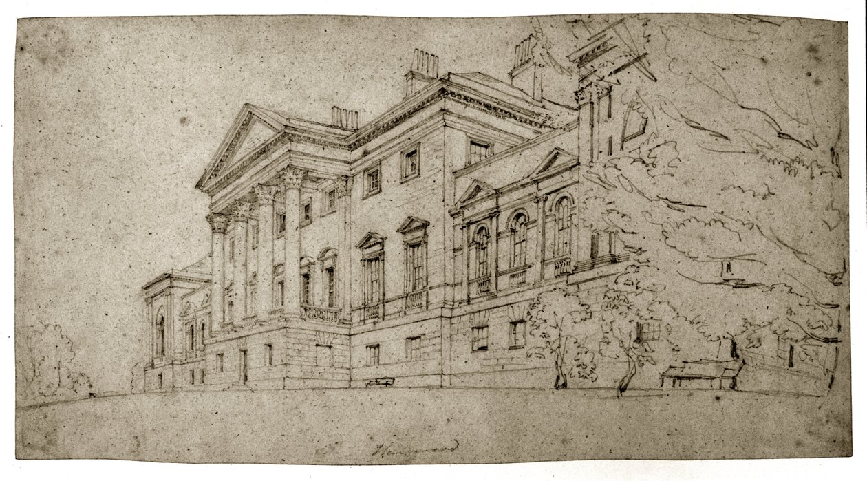 Harewood House, Yorkshire, ca. 1798 (grafitt på teksturert vevd papir) av Thomas Girtin