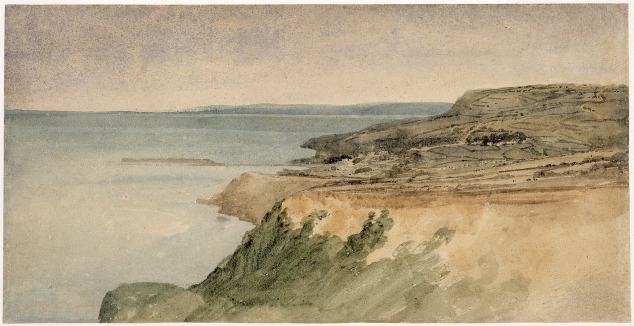 Lyme Regis, Dorset, ca. 1797 (wc over blyant på teksturert papir) av Thomas Girtin