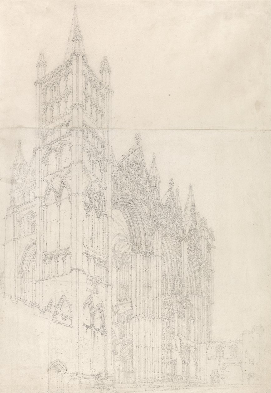 Peterborough Cathedral, Huntingdonshire, ca. 1794 (grafitt på to sammenføyde papirark) av Thomas Girtin