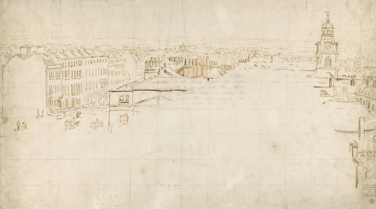 Skisse for Eidometropolis, ca. 1801 (blekk på papir) av Thomas Girtin