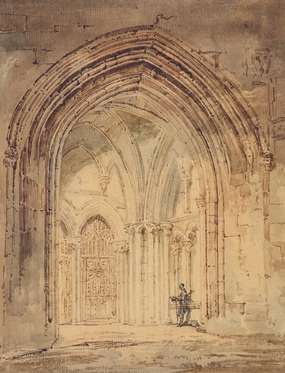 St. Alban's Cathedral, Hertfordshire, ca. 1797 (wc, penn og brunt blekk på papir) av Thomas Girtin