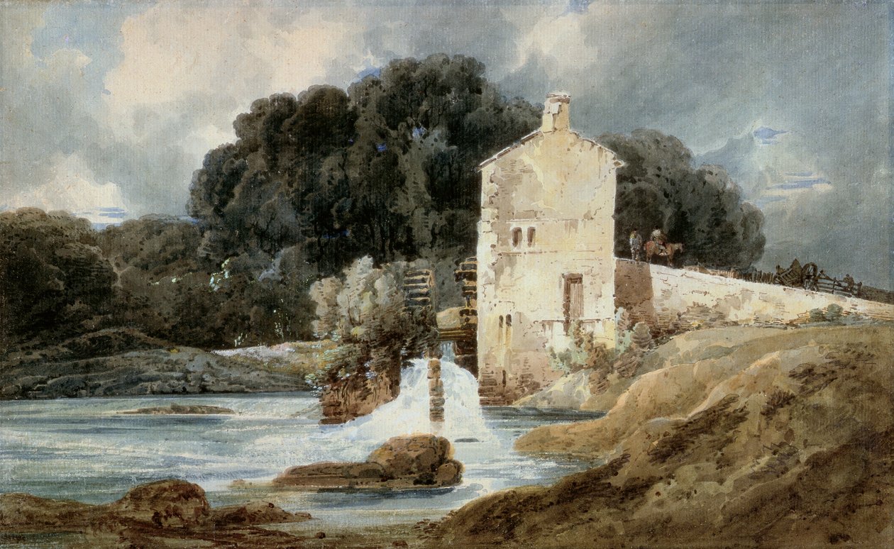 The Abbey Mill, Knaresborough, ca. 1801 (akvarell med kroppsfarge over grafitt på lagt papir) av Thomas Girtin