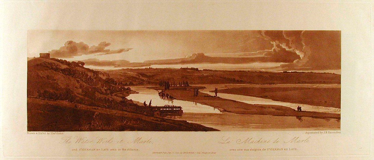 Die Wasserwerke von Marli und St. Germain en Laye in der Ferne av Thomas Girtin