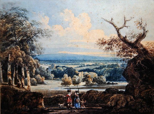 Utsikt over Arundel slott med landsmenn i forgrunnen, ca. 1796 (akvarell på papir) av Thomas Girtin