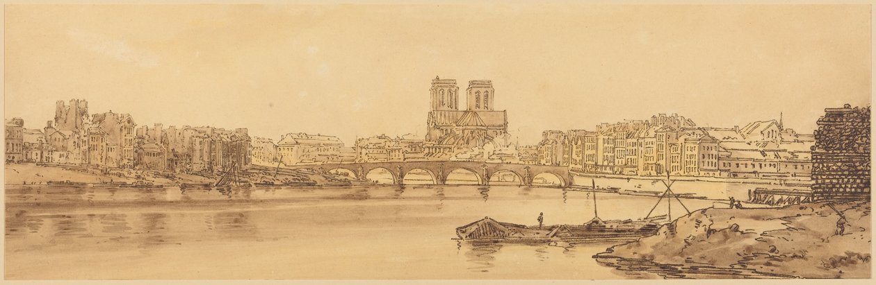 Utsikt over Pont de la Tournelle og Notre-Dame sett fra Arsenal: plansje 11 av Thomas Girtin