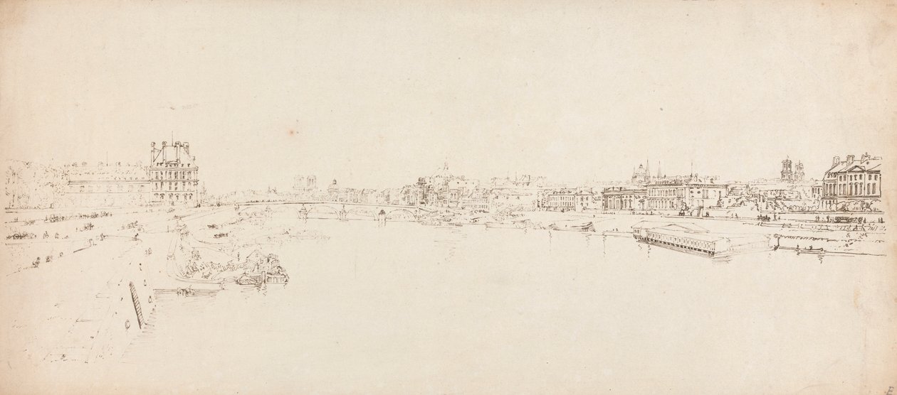Utsikt over Tuileriene og broen tatt fra Pont de la Concorde av Thomas Girtin