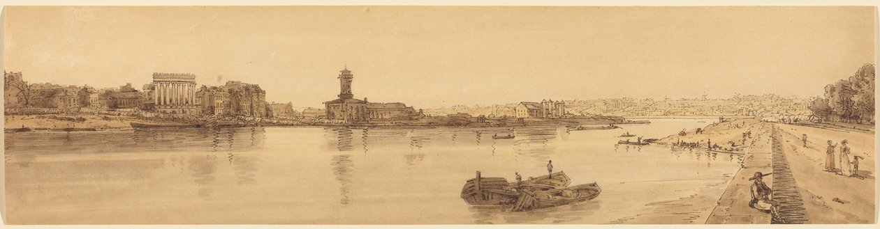 Utsikt over landsbyen Chaillot fra Pont de la Concorde: plansje 17 av Thomas Girtin
