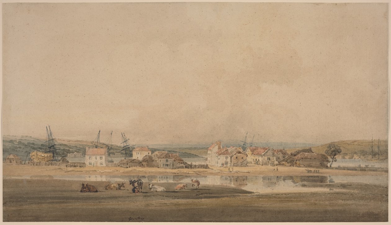 Landsby ved et elvemunning i Devon av Thomas Girtin