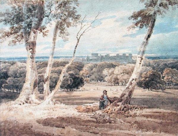 Windsor Castle fra den store parken (akvarell på papir) av Thomas Girtin