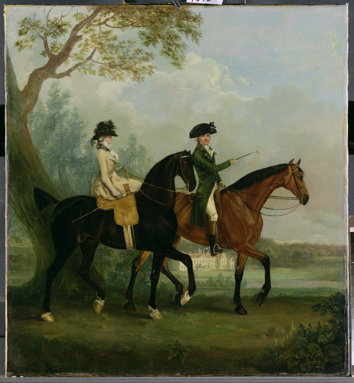 The Hon. Marcia Pitt rir med sin bror, Hon. George Pitt (senere 2nd Lord Rivers) i Park of Stratfield Saye House, 1782 av Thomas Gooch