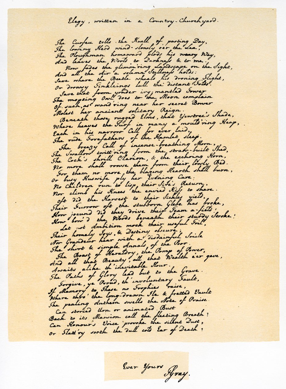Elegy, skrevet i en landlig kirkegård, 18. desember 1750. av Thomas Gray