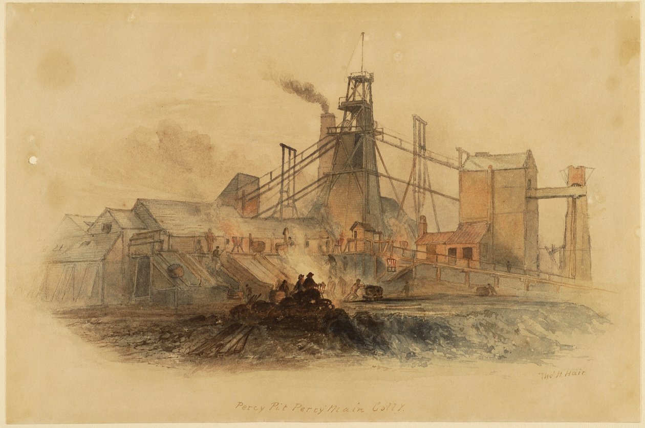 Percy Pit, Percy Main Colliery (akvarell på papir) av Thomas H. Hair