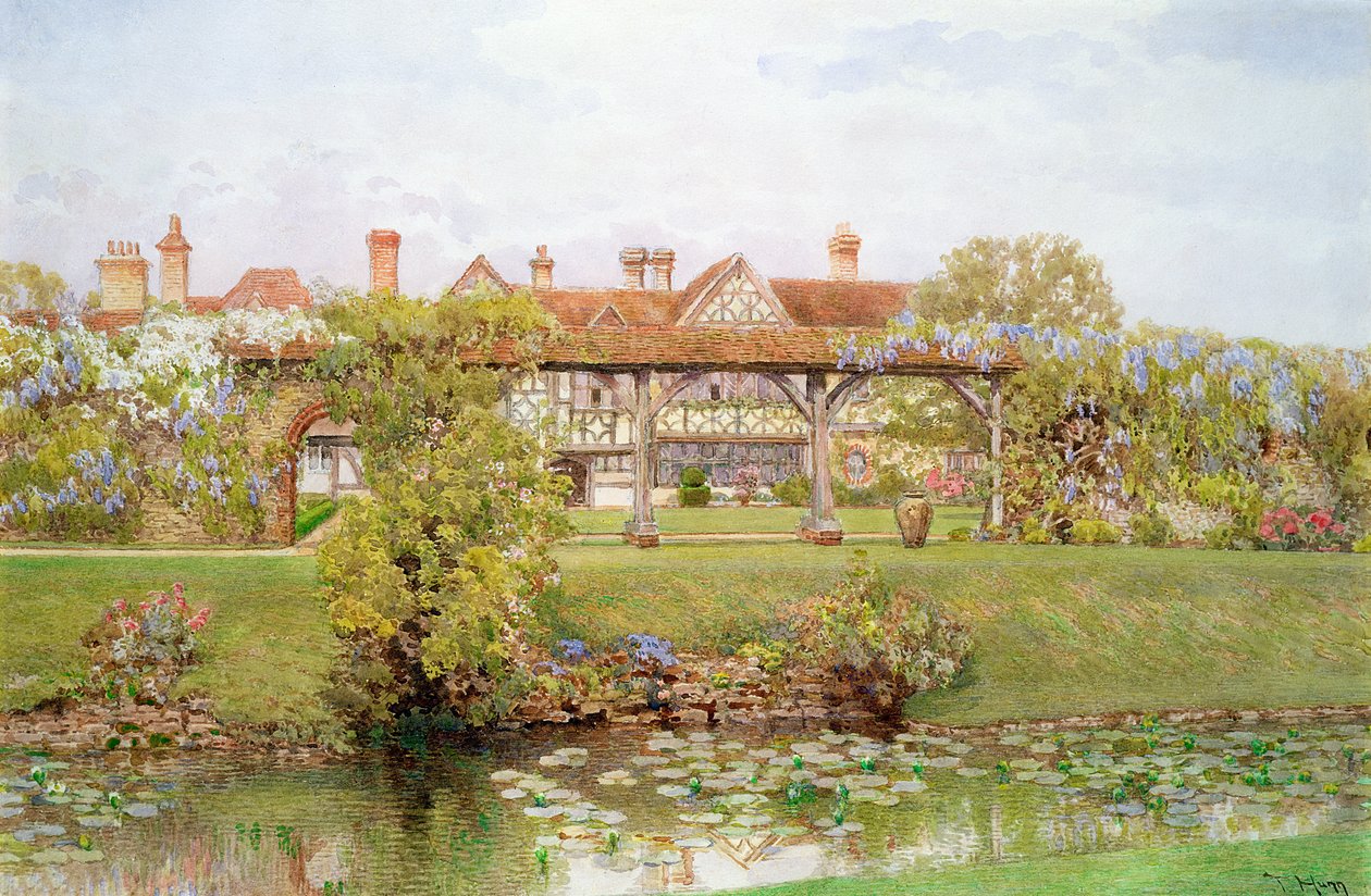 Great Tangley Manor, Surrey, med Lily Pond og overbygd tur av Thomas H. Hunn