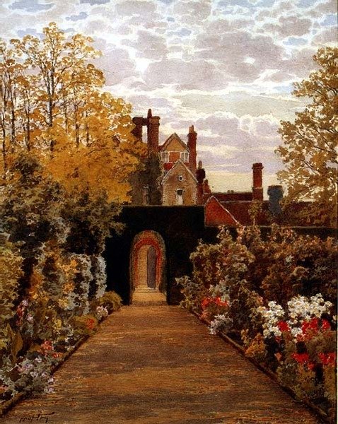 October Morning in the Gardens, Loseley, Surrey av Thomas H. Hunn
