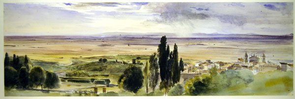 Frascati fra Villa Aldobrandini (akvarell på papir) av Thomas Hartley Cromek