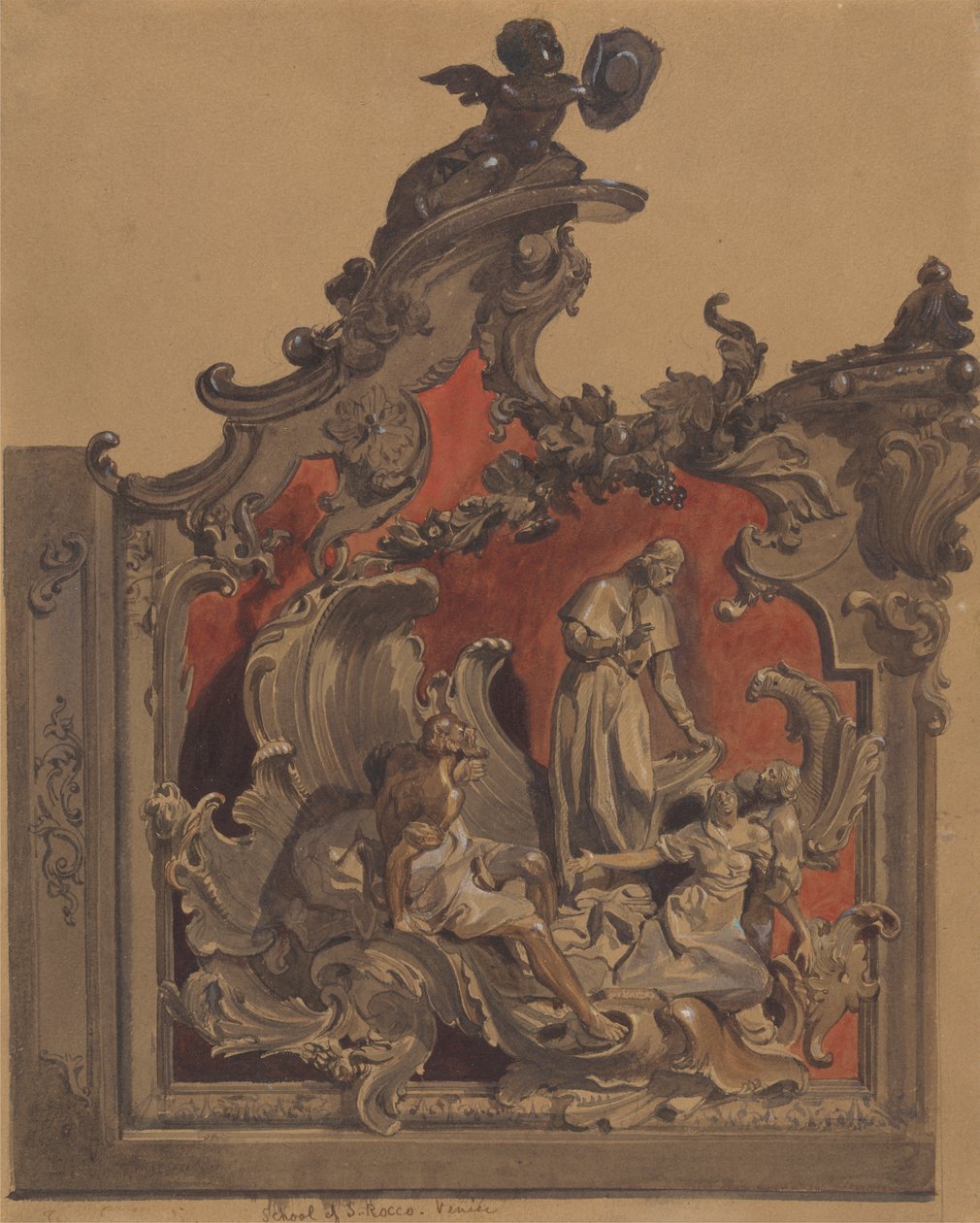 School of St. Rocco, Venezia, Studie av buet dekorasjon av Thomas Hartley Cromek