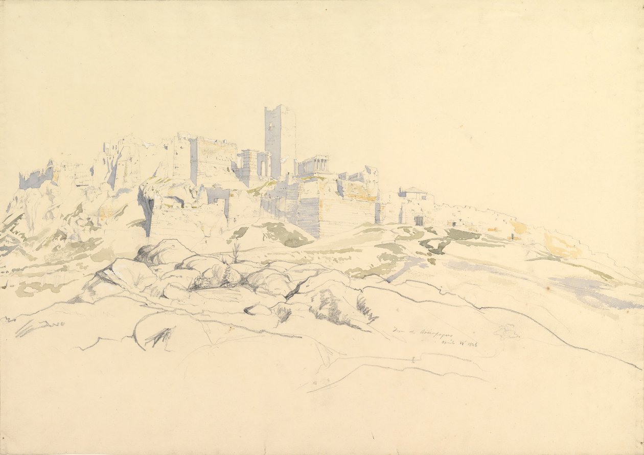 Akropolis fra Areopagos, Athen, 24. april 1846. av Thomas Hartley Cromek