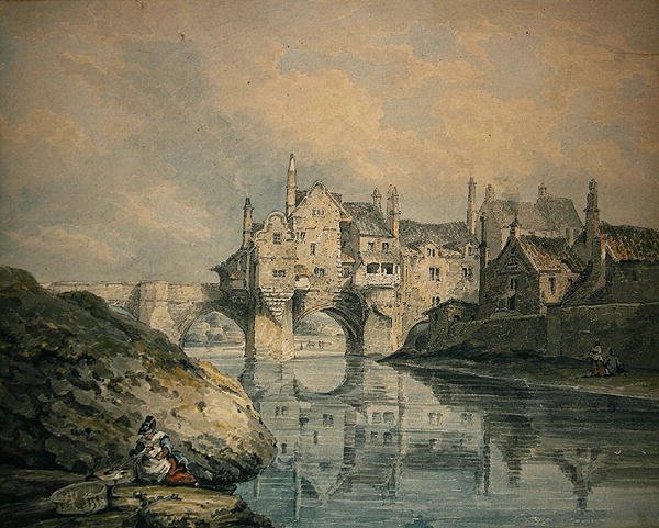 Elvet Bridge, Durham (akvarell på papir) av Thomas Hearne