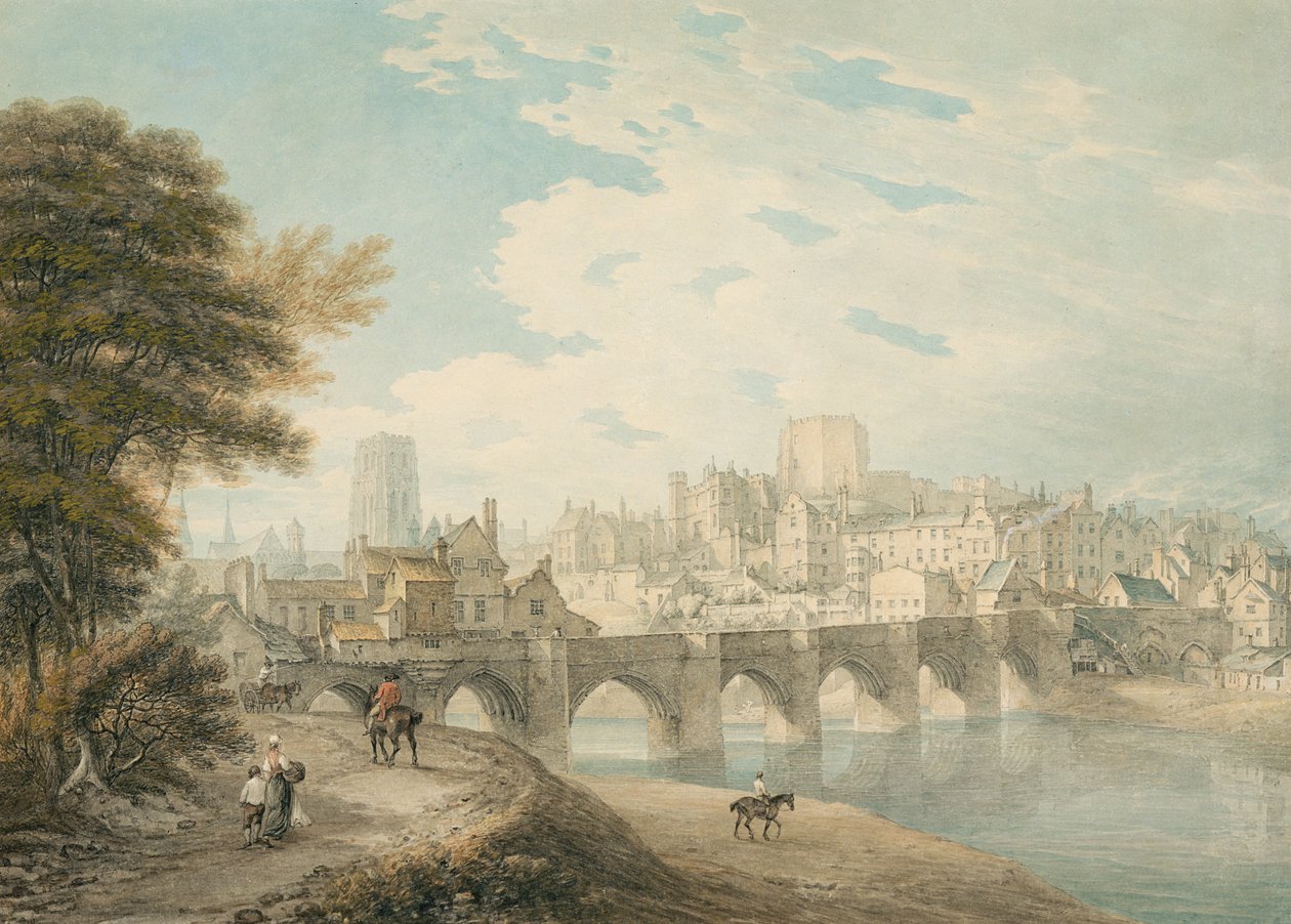 North-East View of Durham, ca. 1783 (blyant, akvarell og gouache på papir) av Thomas Hearne