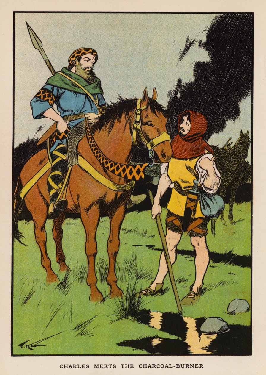 Charles møter kullbrenneren (fargelitografi) av Thomas Heath Robinson