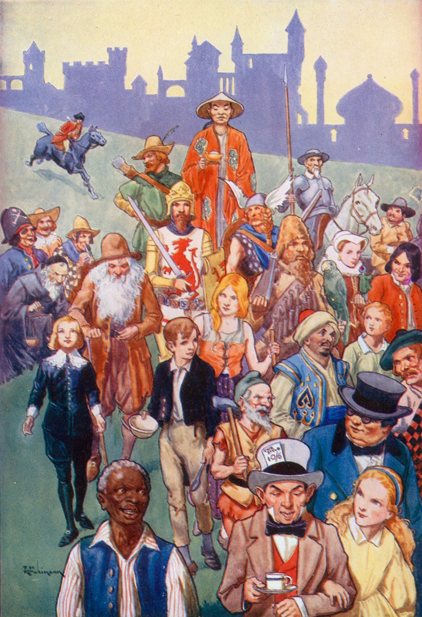 Kjente personer fra eventyrbøkene (fargelitografi) av Thomas Heath Robinson