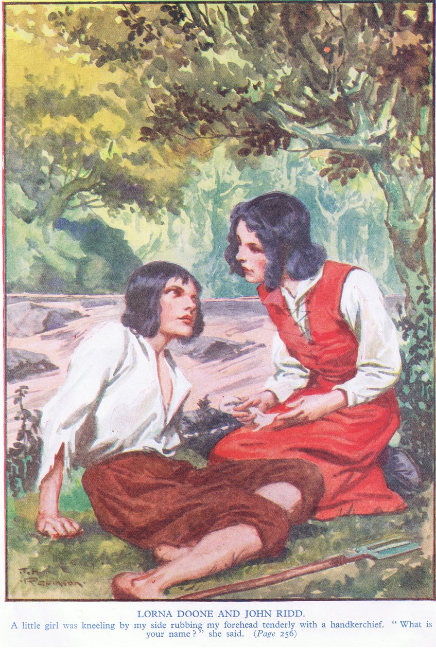 Lorna Doone og John Ridd (farge litho) av Thomas Heath Robinson