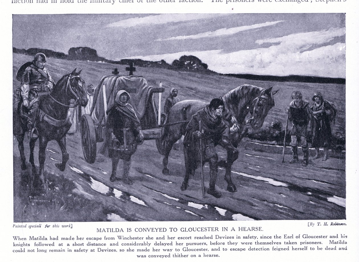 Matilda fraktet til Gloucester i en likbil (lito) av Thomas Heath Robinson