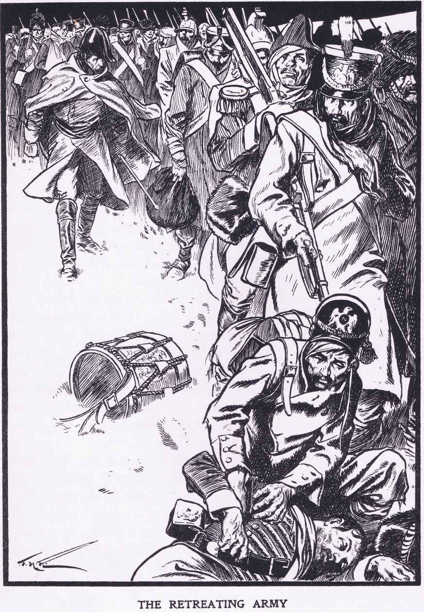 Den retirerende hæren (fargelitografi) av Thomas Heath Robinson