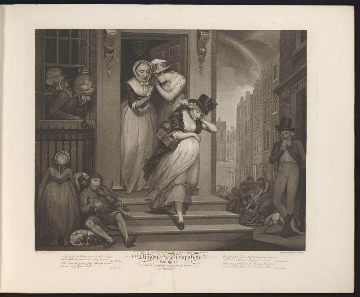 Dissolute Maid Is Expelled from the House Plate 5. The Wanton turn'd out of Doors for Misconduct (tittel på objekt) Virtue and Debauchery (serietittel) Diligence & Dissipation (serietittel på objekt) av Thomas Hellyer