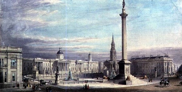 Design for utformingen av Trafalgar Square av G. Moore 1842 av Thomas Higham
