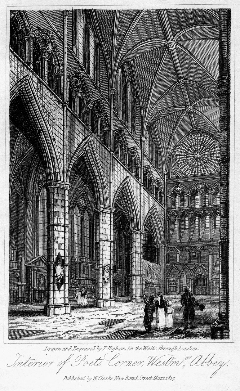 Interiør i Poets Corner, Westminster Abbey, London, 1817. av Thomas Higham