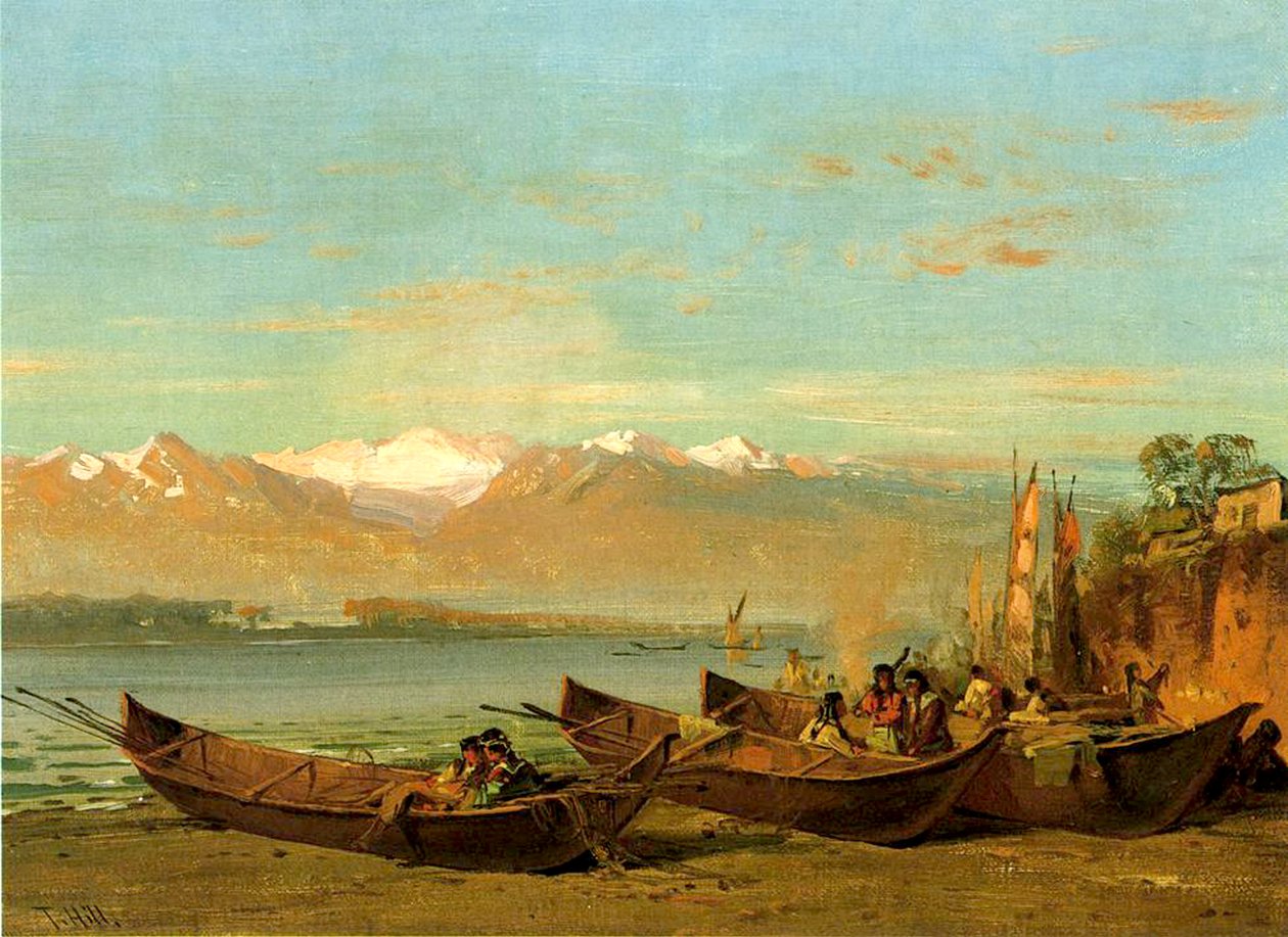 Laksefestivalen, Columbia River, ca. 1888 av Thomas Hill
