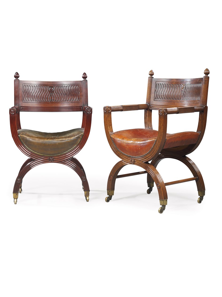 Sen viktoriansk mahogni X-Frame lenestol, tilskrevet Marsh, Jones & Cribb, etter et design av Thomas Hope, ca. 1880 (mahogni) av Thomas Hope