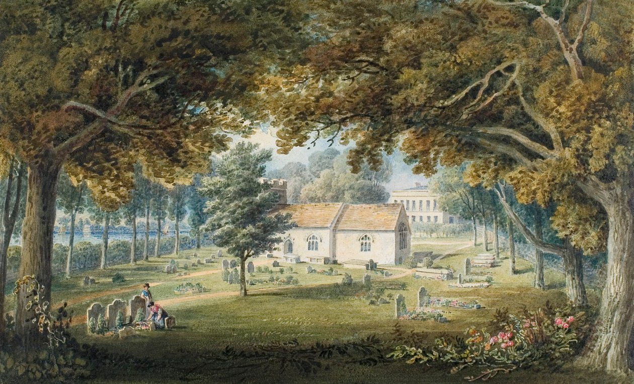 Briton Ferry, Churchyard (akvarell, blyant og gummi arabic på papir) av Thomas Hornor